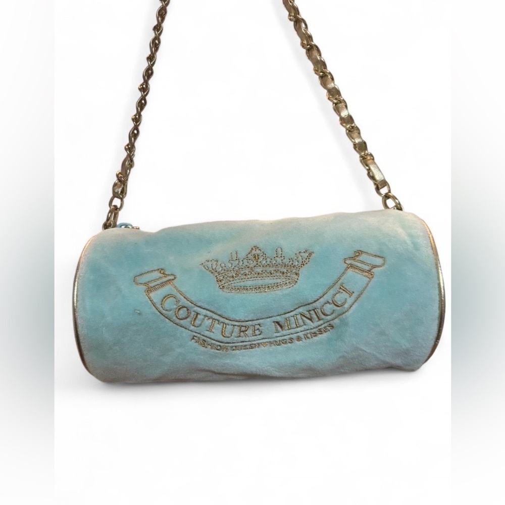 Vintage Couture Minicci Blue Velour Barrel Shoulder Bag Y2K